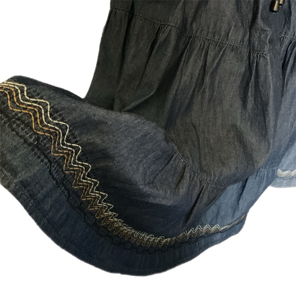 Cactus + Pearl Midi Skirt XXL in Slate Blue 100% Cotton Soft Smocked Denim Look - Picture 4 of 16